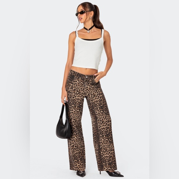 Edikted Low Rise Leopard Jeans - Picture 1 of 6